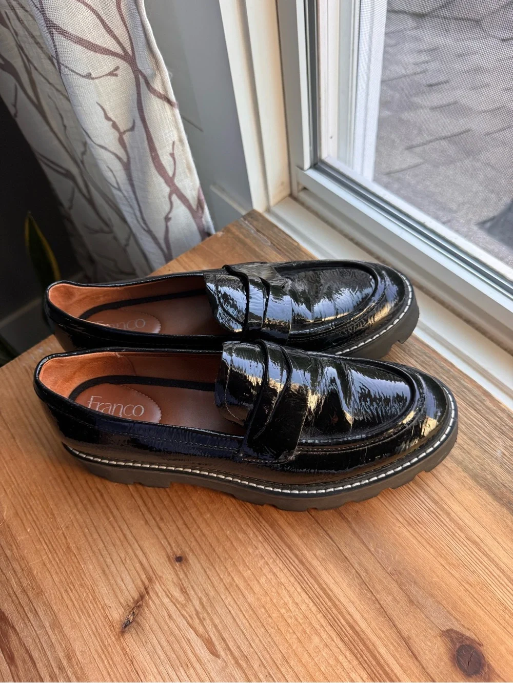 Franco Sarto Balin Black Patent Chunky Lug Sole Penny Loafers 7.5M